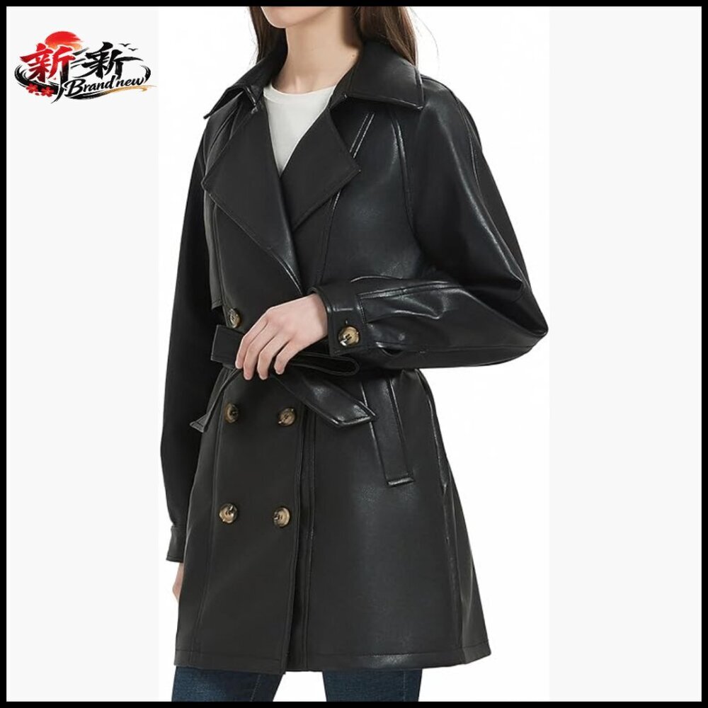 Faux Leather Blazer Jacket, Vegan PLeather Casual Lapel Button Down Coat